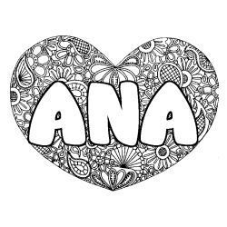Coloración del nombre ANA - decorado mandala de corazón