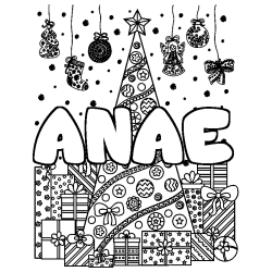 Coloración del nombre ANAE - decorado árbol de Navidad y regalos