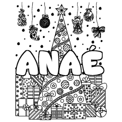 Dibujo para colorear ANA&Eacute; - decorado &aacute;rbol de Navidad y regalos