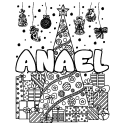 Dibujo para colorear ANAEL - decorado &aacute;rbol de Navidad y regalos
