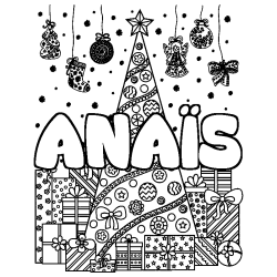 Dibujo para colorear ANA&Iuml;S - decorado &aacute;rbol de Navidad y regalos