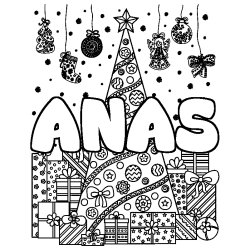 Coloración del nombre ANAS - decorado árbol de Navidad y regalos