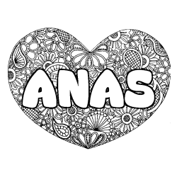 Coloración del nombre ANAS - decorado mandala de corazón