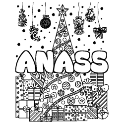 Coloración del nombre ANASS - decorado árbol de Navidad y regalos