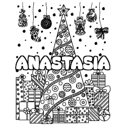 Dibujo para colorear ANASTASIA - decorado &aacute;rbol de Navidad y regalos