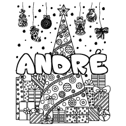 Coloración del nombre ANDRÉ - decorado árbol de Navidad y regalos