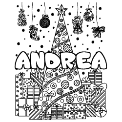 Coloración del nombre ANDREA - decorado árbol de Navidad y regalos