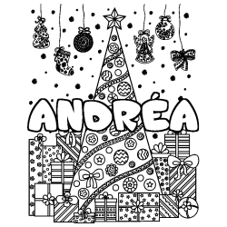 Dibujo para colorear ANDR&Eacute;A - decorado &aacute;rbol de Navidad y regalos