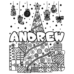 Coloración del nombre ANDREW - decorado árbol de Navidad y regalos