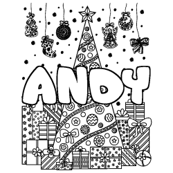 Coloración del nombre ANDY - decorado árbol de Navidad y regalos