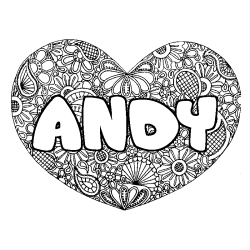 Coloración del nombre ANDY - decorado mandala de corazón