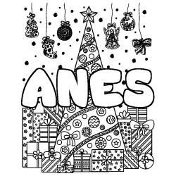 Coloración del nombre ANES - decorado árbol de Navidad y regalos