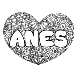 Coloración del nombre ANES - decorado mandala de corazón