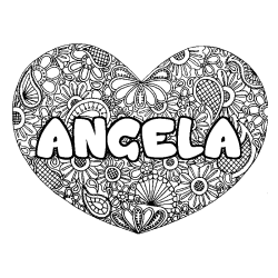 Coloración del nombre ANGELA - decorado mandala de corazón