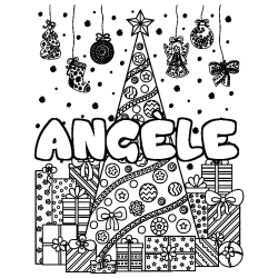 Coloración del nombre ANGÈLE - decorado árbol de Navidad y regalos