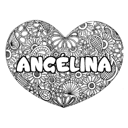 Coloración del nombre ANGÉLINA - decorado mandala de corazón