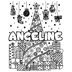 Coloración del nombre ANGÉLINE - decorado árbol de Navidad y regalos