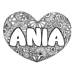 Coloración del nombre ANIA - decorado mandala de corazón