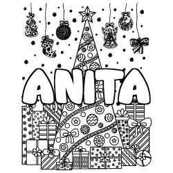 Dibujo para colorear ANITA - decorado &aacute;rbol de Navidad y regalos