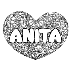 Dibujo para colorear ANITA - decorado mandala de coraz&oacute;n
