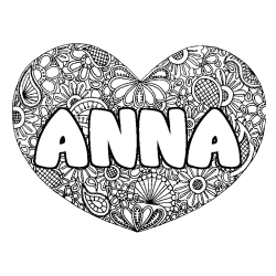 Coloración del nombre ANNA - decorado mandala de corazón