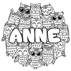 Coloración del nombre ANNE - decorado búhos