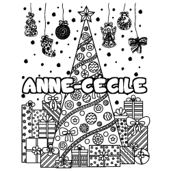Dibujo para colorear ANNE-C&Eacute;CILE - decorado &aacute;rbol de Navidad y regalos