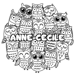 Coloración del nombre ANNE-CÉCILE - decorado búhos