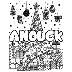 Coloración del nombre ANOUCK - decorado árbol de Navidad y regalos
