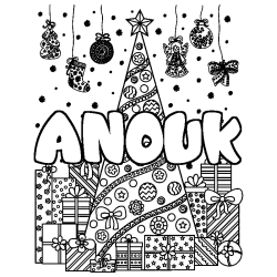 Dibujo para colorear ANOUK - decorado &aacute;rbol de Navidad y regalos