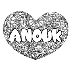 Coloración del nombre ANOUK - decorado mandala de corazón