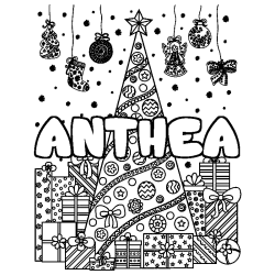 Dibujo para colorear ANTHEA - decorado &aacute;rbol de Navidad y regalos