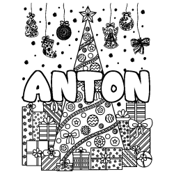 Coloración del nombre ANTON - decorado árbol de Navidad y regalos