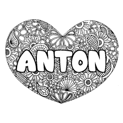 Coloración del nombre ANTON - decorado mandala de corazón