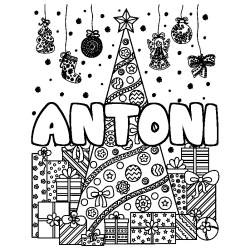 Coloración del nombre ANTONI - decorado árbol de Navidad y regalos