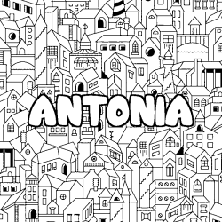 Coloración del nombre ANTONIA - decorado ciudad
