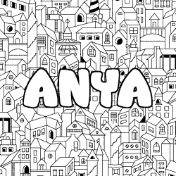 Coloración del nombre ANYA - decorado ciudad