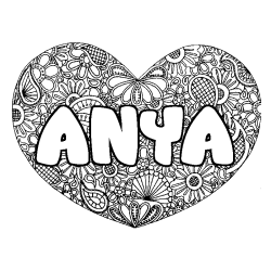 Coloración del nombre ANYA - decorado mandala de corazón