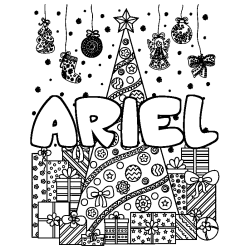 Coloración del nombre ARIEL - decorado árbol de Navidad y regalos