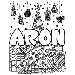 Coloración del nombre ARON - decorado árbol de Navidad y regalos