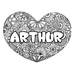 Coloración del nombre ARTHUR - decorado mandala de corazón