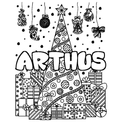 Coloración del nombre ARTHUS - decorado árbol de Navidad y regalos