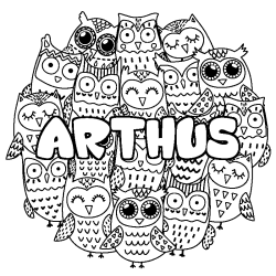 Coloración del nombre ARTHUS - decorado búhos