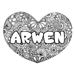 Coloración del nombre ARWEN - decorado mandala de corazón