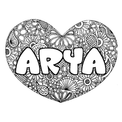 Coloración del nombre ARYA - decorado mandala de corazón