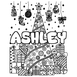Coloración del nombre ASHLEY - decorado árbol de Navidad y regalos
