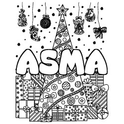 Coloración del nombre ASMA - decorado árbol de Navidad y regalos
