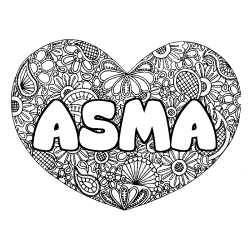 Coloración del nombre ASMA - decorado mandala de corazón
