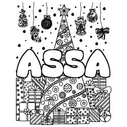 Coloración del nombre ASSA - decorado árbol de Navidad y regalos