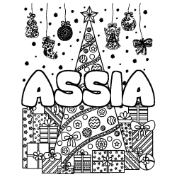 Dibujo para colorear ASSIA - decorado &aacute;rbol de Navidad y regalos